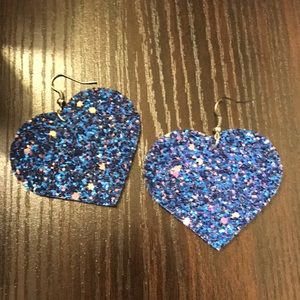 🆕Glitter Faux Leather Blue Heart Earrings